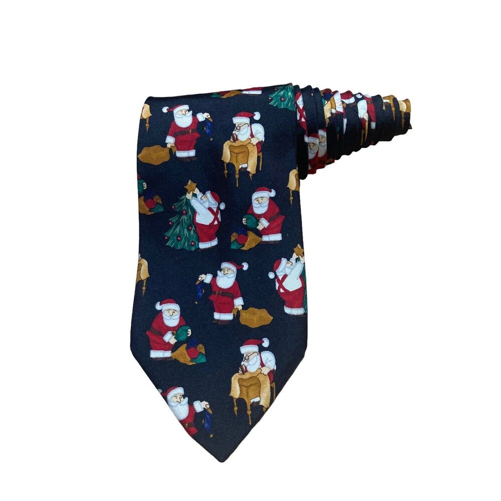 Noel Santa Claus Christmas Tree Checking It Twice Holiday Novelty Necktie Silk